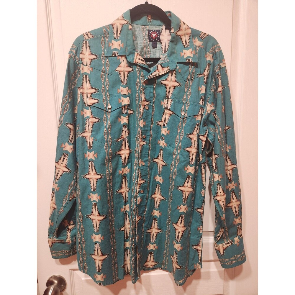 VTG Panhandle Mens L Slim Fit Aztec Southwestern Long Sleeve Shirt Top Western
